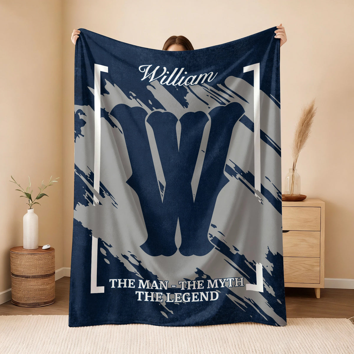 The Man The Myth The Legend Navy Baseball Fleece Blanket WILLIAM 13K1 BK17