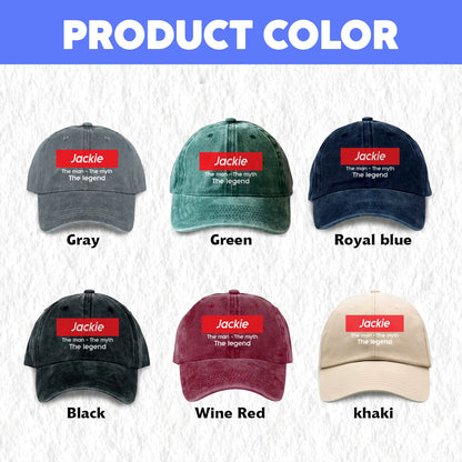 Your Name The Man The Myth The Legend Red Logo Washed Cap JACKIE 13K1 C130PF