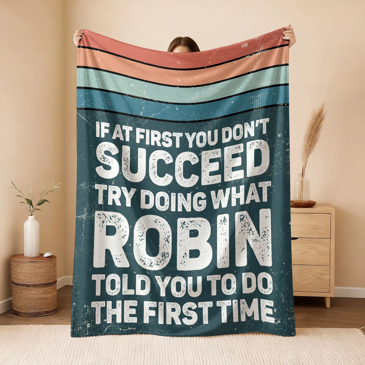 If At First You Don’t Succeed Retro Green Fleece Blanket ROBIN 13K1 BK29