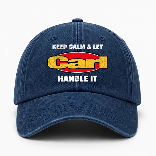 Keep Calm & Let Your Name Handle It Yellow And Red Logo Washed Cap CARL 13K1 C172PF