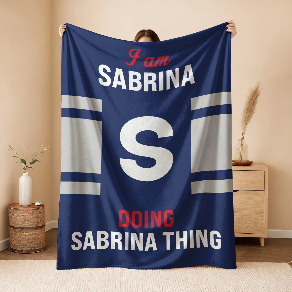 I'm Name Doing Name Things Navy Fleece Blanket SABRINA 13K1 BK51