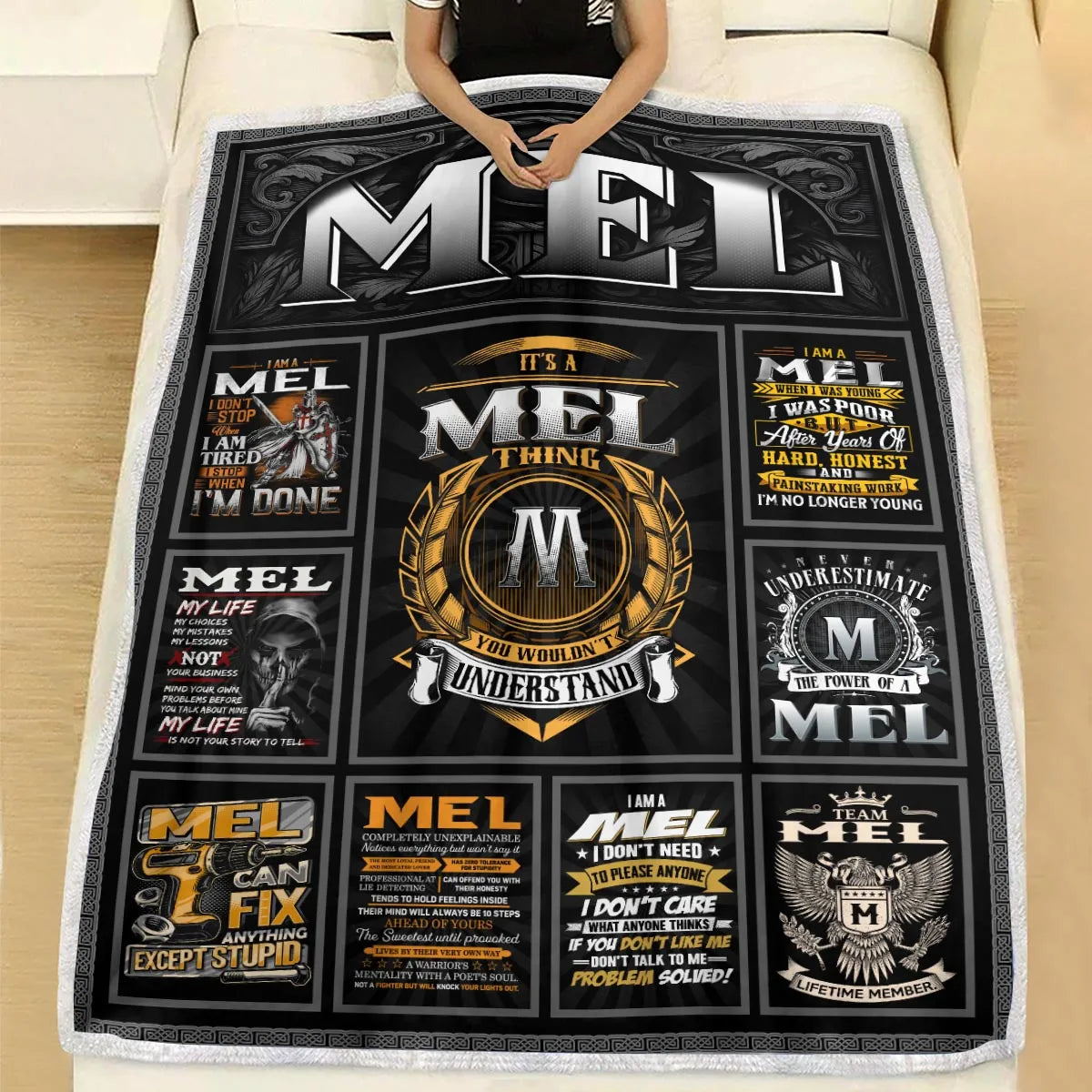MEL Personalized Blanket | Custom Name Cozy Throw Gift 13K2-BK2