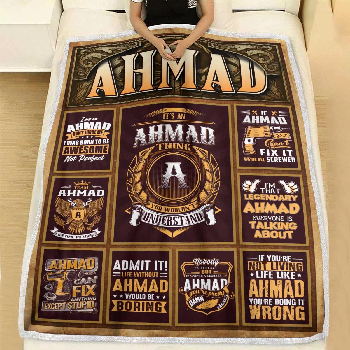 AHMAD Personalized Blanket | Custom Name Cozy Throw Gift 13K1-BK4