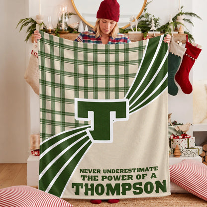 Never Underestimate Your Name Green & Cream Plaid Fleece Blanket THOMPSON 13K1 BK50