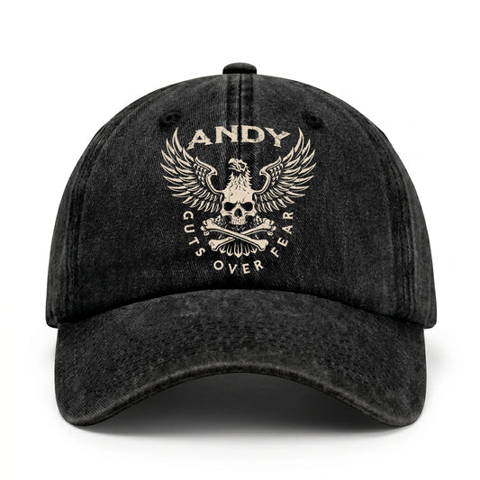 Your Name Guts Over Fear With Eagle And Skull Washed Cap ANDY 13K1 C75PF