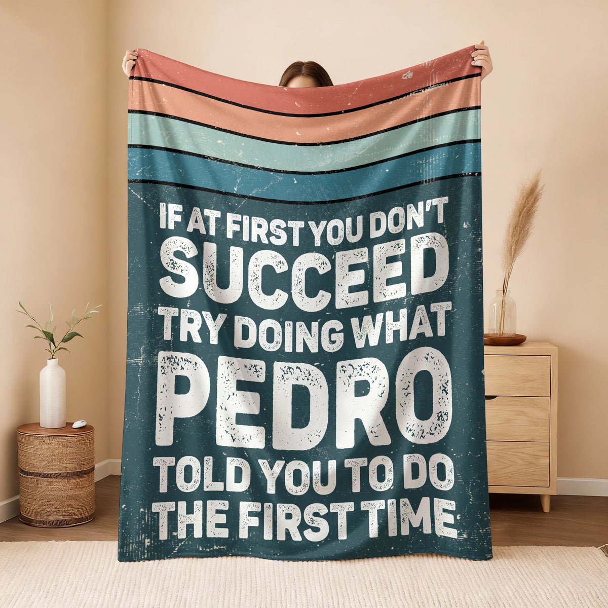 If At First You Don’t Succeed Retro Green Fleece Blanket PEDRO 13K1 BK29