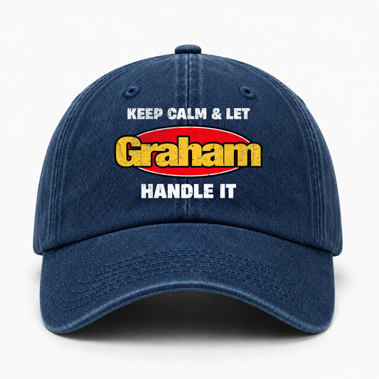 Keep Calm & Let Your Name Handle It Yellow And Red Logo Washed Cap GRAHAM 13K1 C172PF