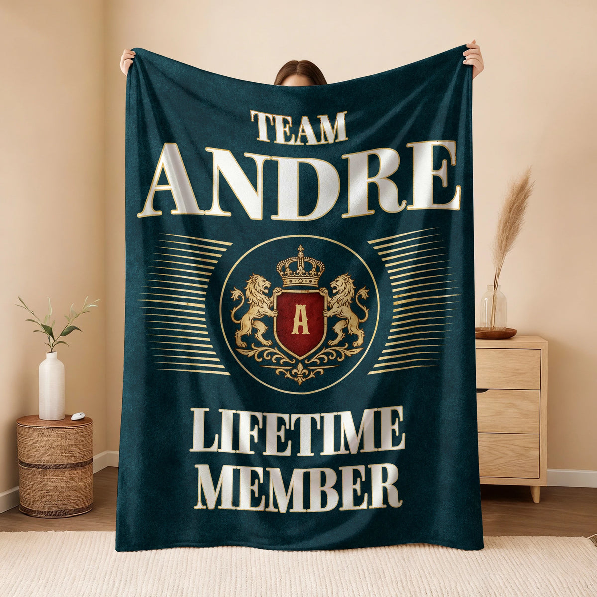 Team Your Name Lifetime Member Sage Green Fleece Blanket ANDRE 13K1 BK42