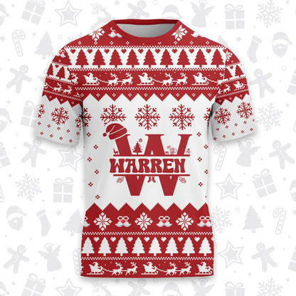 WARREN Personalized Christmas T-Shirt Pajama Set - Holiday Gift Outfit 13K1-CR2