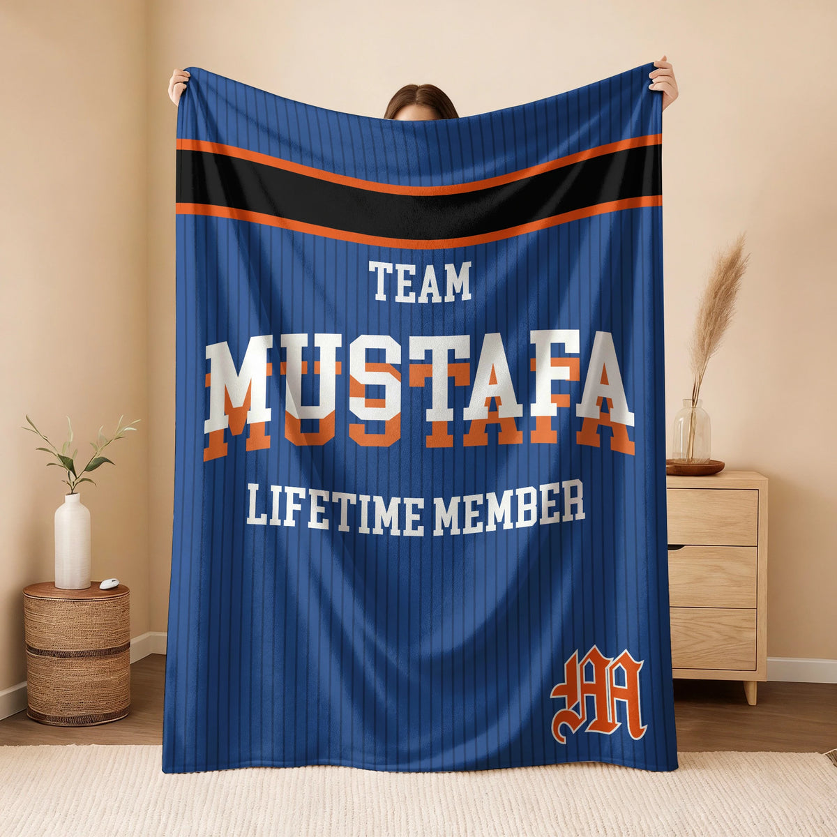 Team Your Name Lifetime Member Basketball Fleece Blanket MUSTAFA 13K1 BK47