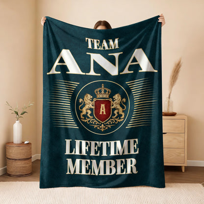Team Your Name Lifetime Member Sage Green Fleece Blanket ANA 13K1 BK42