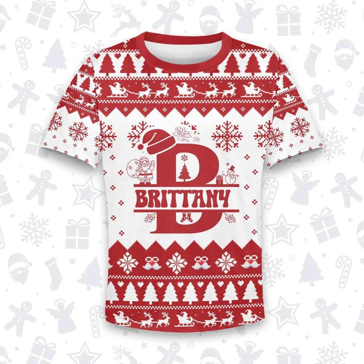 BRITTANY Personalized Christmas T-Shirt Pajama Set - Holiday Gift Outfit 13K1-CR2