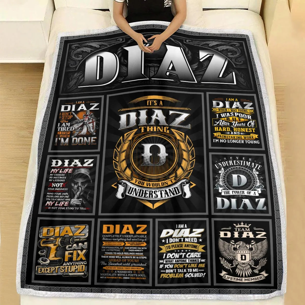 DIAZ Personalized Blanket | Custom Name Cozy Throw Gift 13K1-BK2