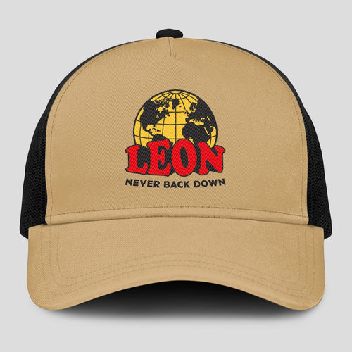 Never Back Down World Logo Khaki Mesh Cap LEON 13K1 C212PF