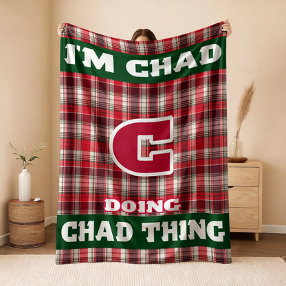 I'm Name Doing Name Things Red Plaid Fleece Blanket CHAD 13K1 BK49