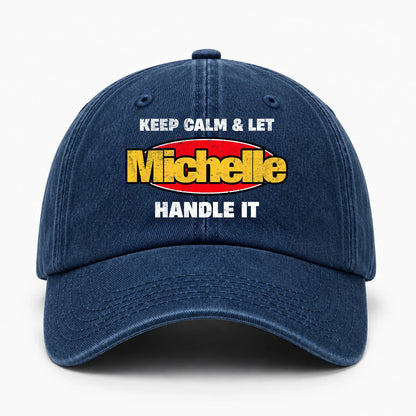 Keep Calm & Let Your Name Handle It Yellow And Red Logo Washed Cap MICHELLE 13K1 C172PF