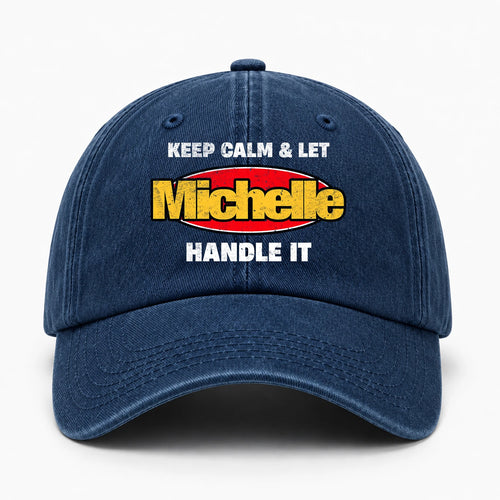 Keep Calm & Let Your Name Handle It Yellow And Red Logo Washed Cap MICHELLE 13K1 C172PF