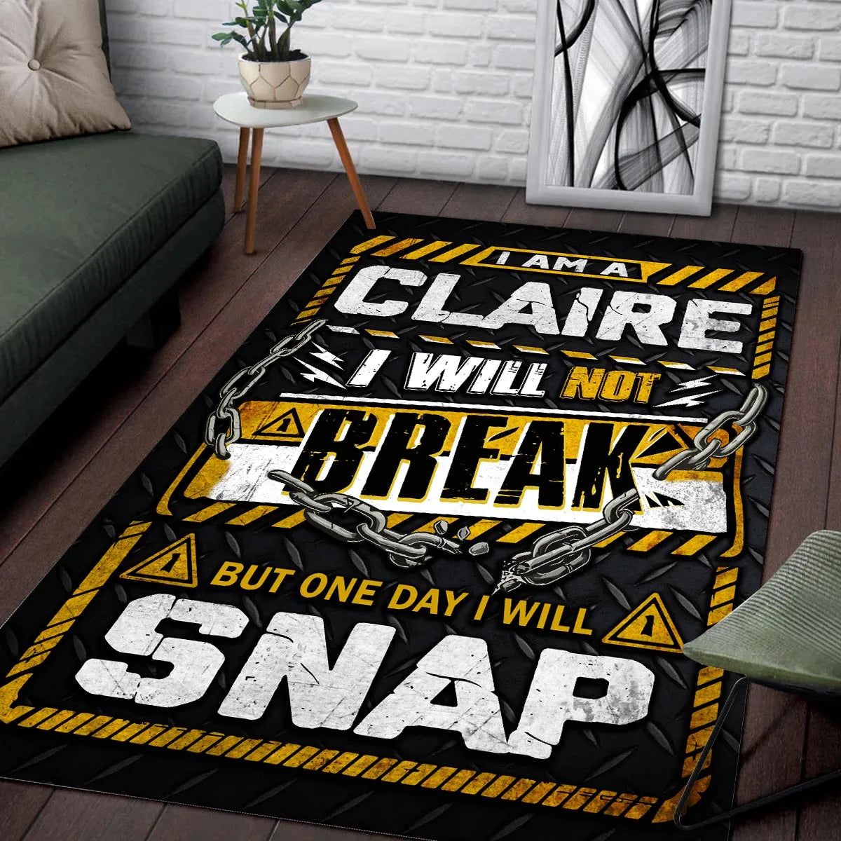 CLAIRE Motivational Rug – Black & Yellow Quote Carpet for Living Room 13K1-AR1