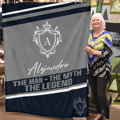 The Man The Myth The Legend Navy Gray Fleece Blanket ALEJANDRO 13K1 BK13