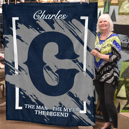 The Man The Myth The Legend Navy Baseball Fleece Blanket CHARLES 13K1 BK17