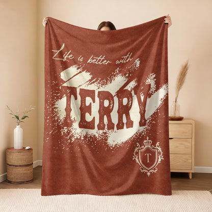 Life Is Better With Your Name Terracotta Cream Fleece Blanket TERRY 13K1 BK30