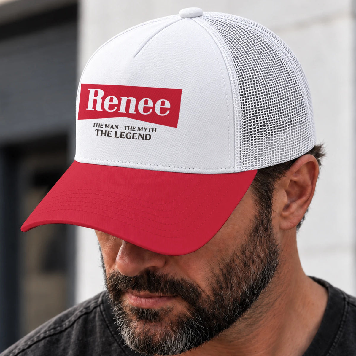 The Man The Myth The Legend Red And White Mesh Cap RENEE 13K1 C197PF