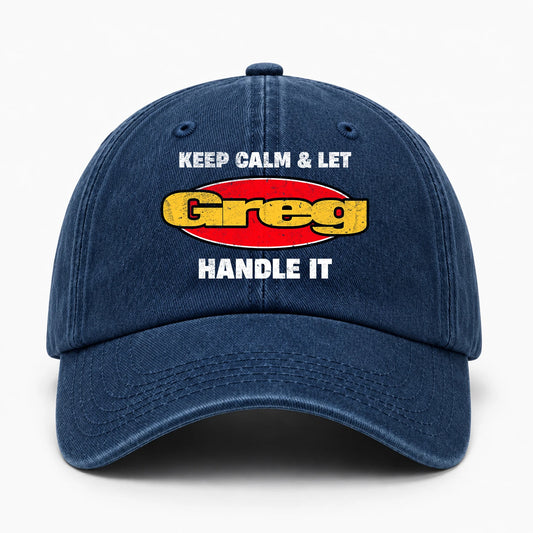 Keep Calm & Let Your Name Handle It Yellow And Red Logo Washed Cap GREG 13K1 C172PF