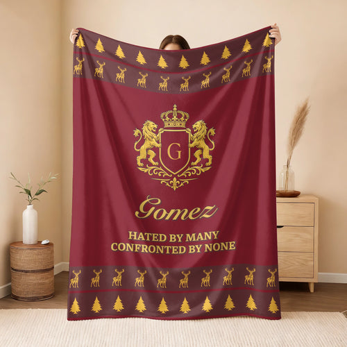 Hated By Many Confronted By None Burgundy Gold Christmas Fleece Blanket GOMEZ 13K1 BK33