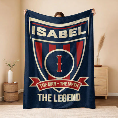The Man The Myth The Legend Blue Burgundy Baseball Blanket ISABEL 13K1 BK18
