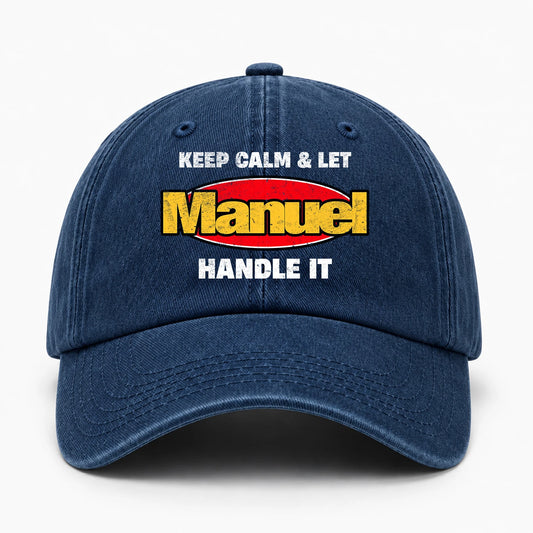 Keep Calm & Let Your Name Handle It Yellow And Red Logo Washed Cap MANUEL 13K1 C172PF