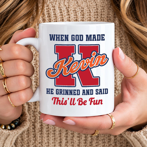 When God Made Your Name Personalized Baseball Mug KEVIN 13K1 MG07
