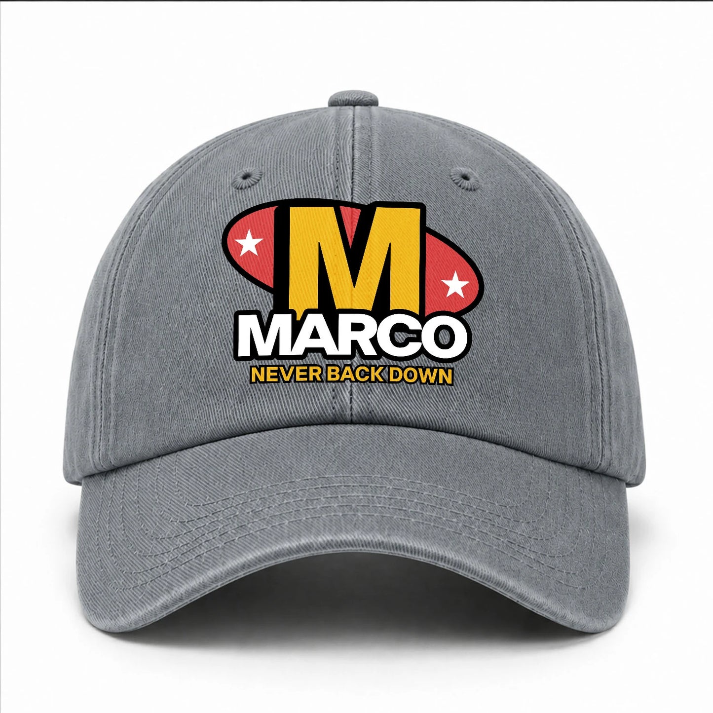 Never Back Down With Your Name And Initial Letter Washed Cap MARCO 13K1 C82PF