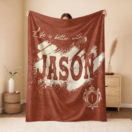 Life Is Better With Your Name Terracotta Cream Fleece Blanket JASON 13K1 BK30