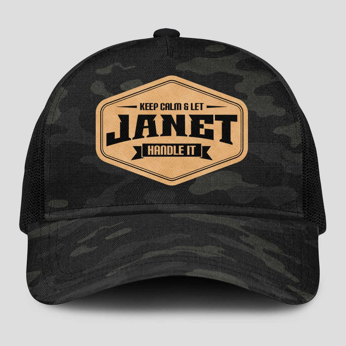 Keep Calm & Let Your Name Handle It Dark Camo Mesh Cap JANET 13K1 C195PF