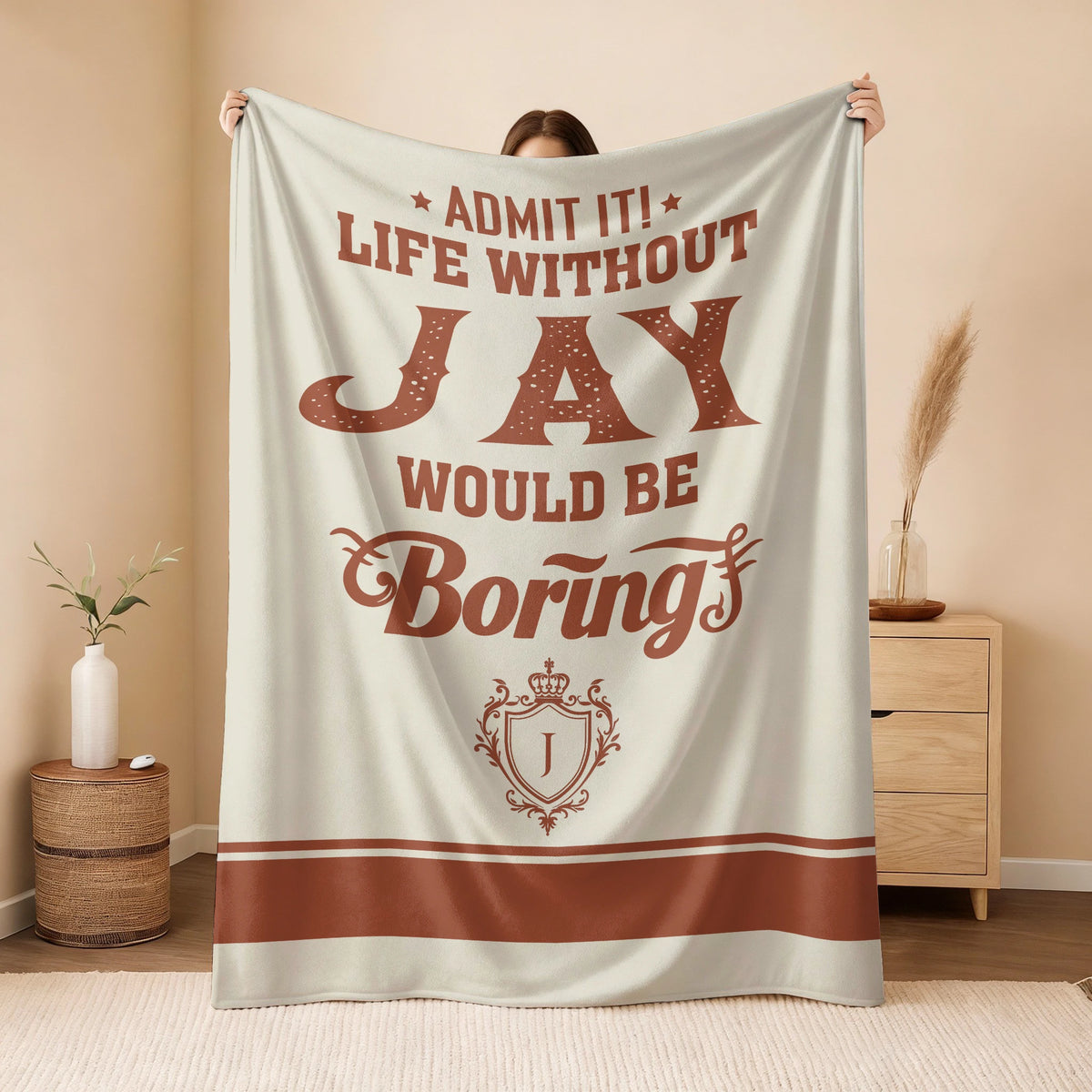 Life Without Your Name Would Be Boring Cream Terracotta Blanket JAY 13K1 BK24
