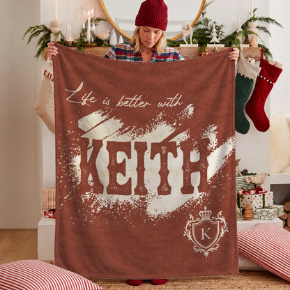Life Is Better With Your Name Terracotta Cream Fleece Blanket KEITH 13K1 BK30