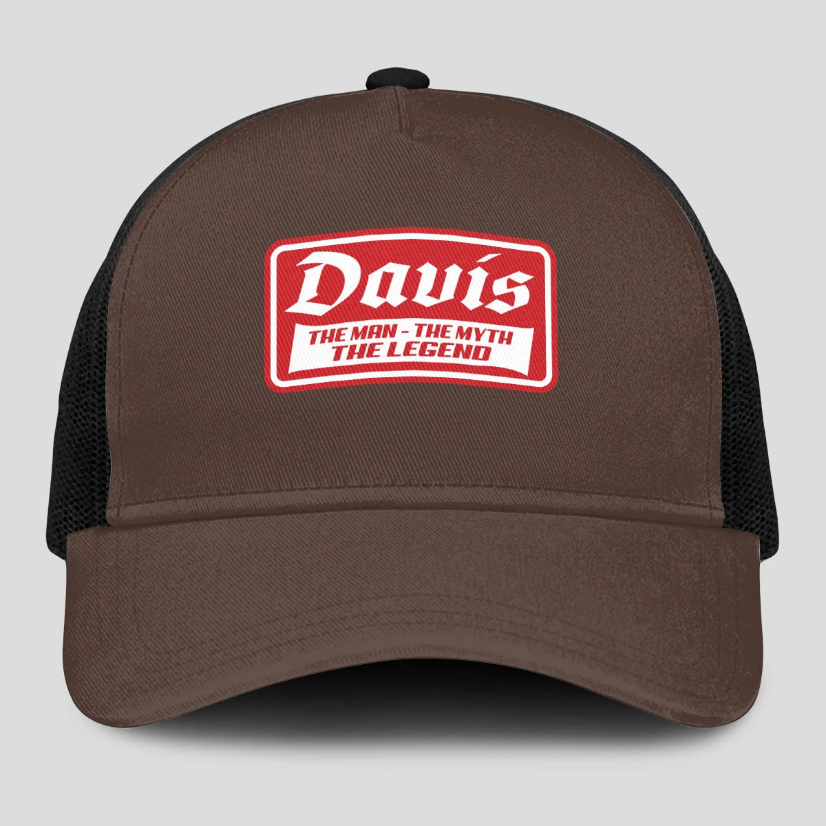 The Man The Myth The Legend Red Logo Brown Mesh Cap DAVIS 13K1 C203PF
