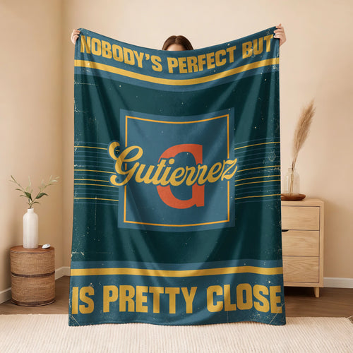 Nobody's Perfect But Your Name Is Close Vintage Blue & Brown Fleece Blanket GUTIERREZ 13K1 BK54