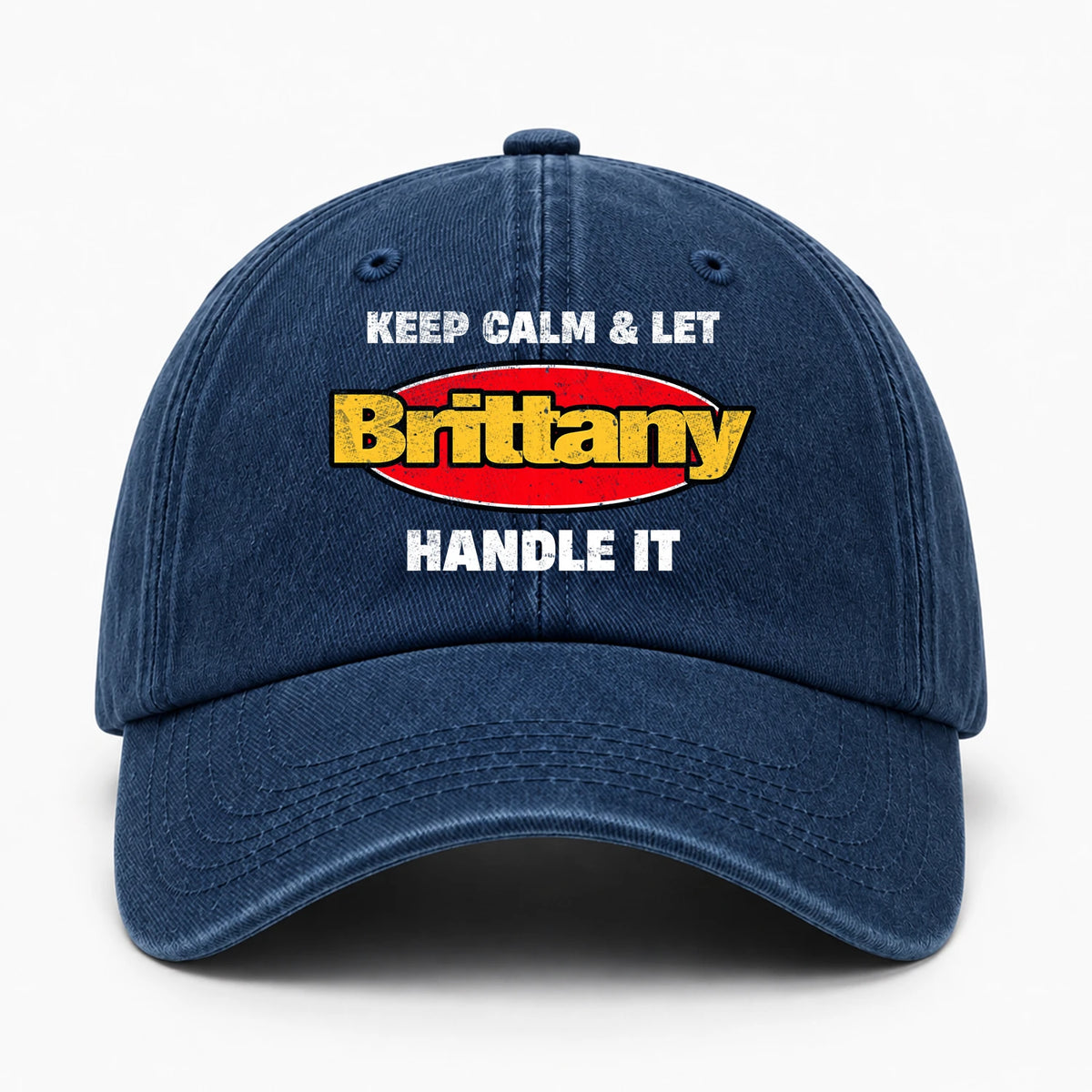 Keep Calm & Let Your Name Handle It Yellow And Red Logo Washed Cap BRITTANY 13K1 C172PF