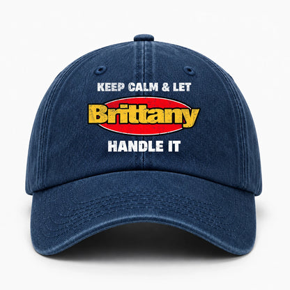 Keep Calm & Let Your Name Handle It Yellow And Red Logo Washed Cap BRITTANY 13K1 C172PF