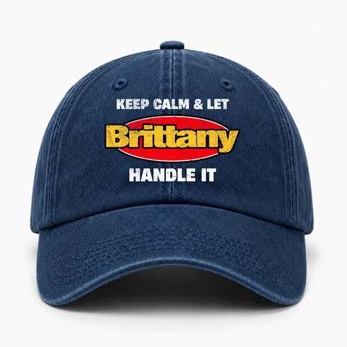 Keep Calm & Let Your Name Handle It Yellow And Red Logo Washed Cap BRITTANY 13K1 C172PF