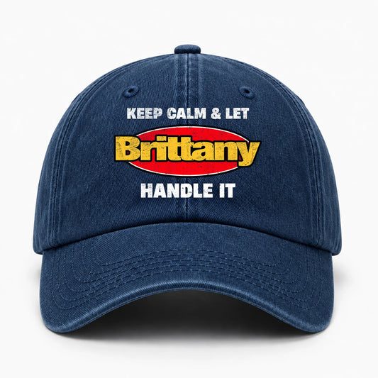 Keep Calm & Let Your Name Handle It Yellow And Red Logo Washed Cap BRITTANY 13K1 C172PF