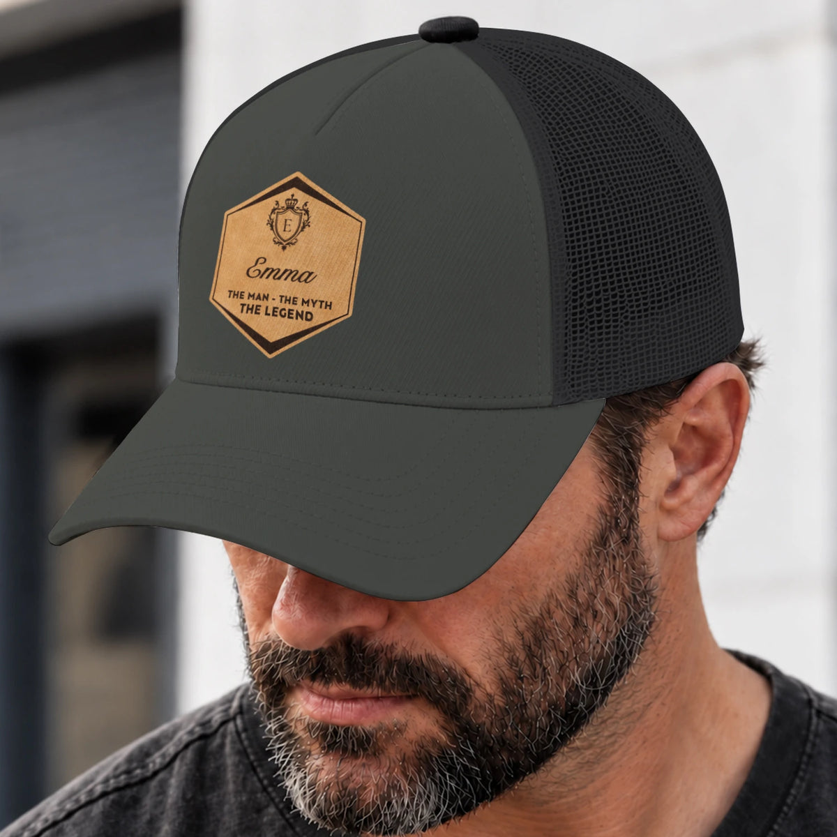 The Man The Myth The Legend Vintage Logo Gray And Black Cap EMMA 13K1 C211PF
