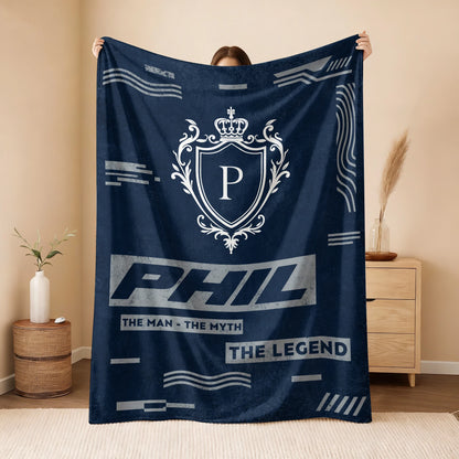 The Man The Myth The Legend Blue & Gray Fleece Blanket  PHIL 13K1 BK08