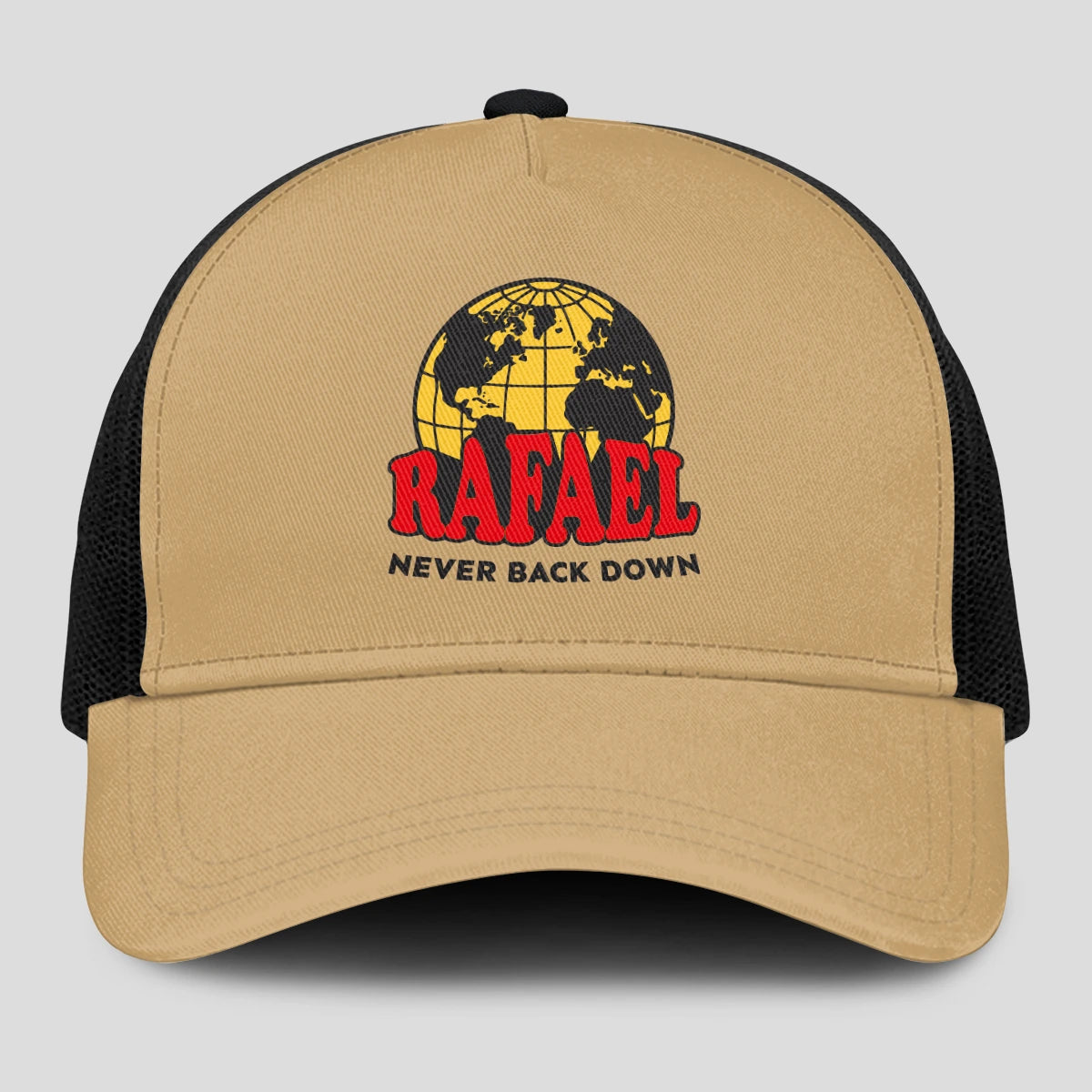 Never Back Down World Logo Khaki Mesh Cap RAFAEL 13K1 C212PF