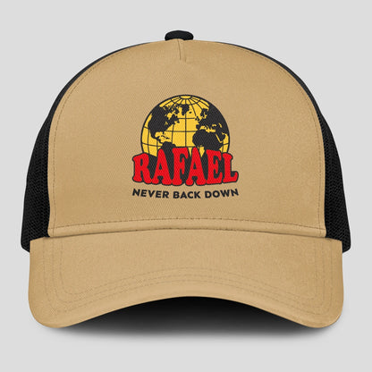 Never Back Down World Logo Khaki Mesh Cap RAFAEL 13K1 C212PF