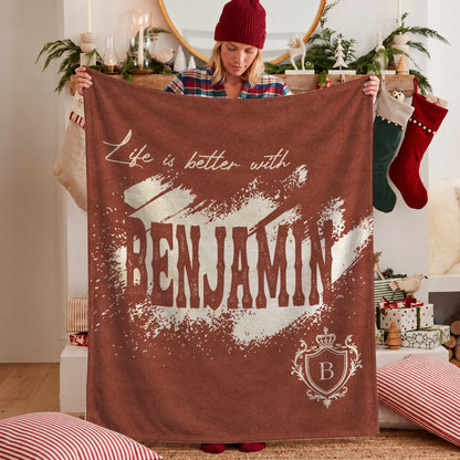 Life Is Better With Your Name Terracotta Cream Fleece Blanket BENJAMIN 13K1 BK30