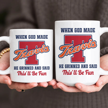 When God Made Your Name Personalized Baseball Mug TRAVIS 13K1 MG07