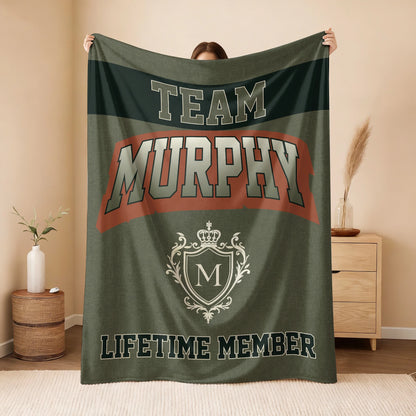Team Your Name Lifetime Member Sage Green Fleece Blanket MURPHY 13K1 BK22