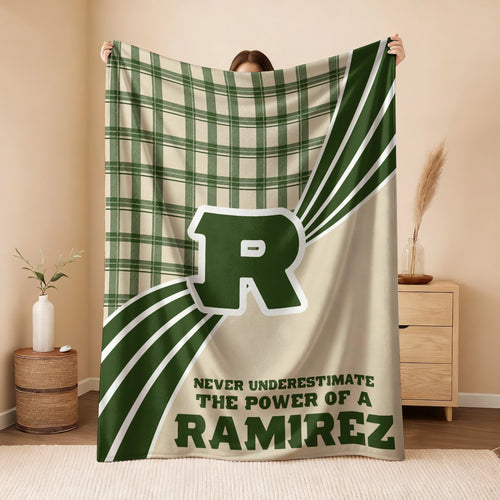 Never Underestimate Your Name Green & Cream Plaid Fleece Blanket RAMIREZ 13K1 BK50